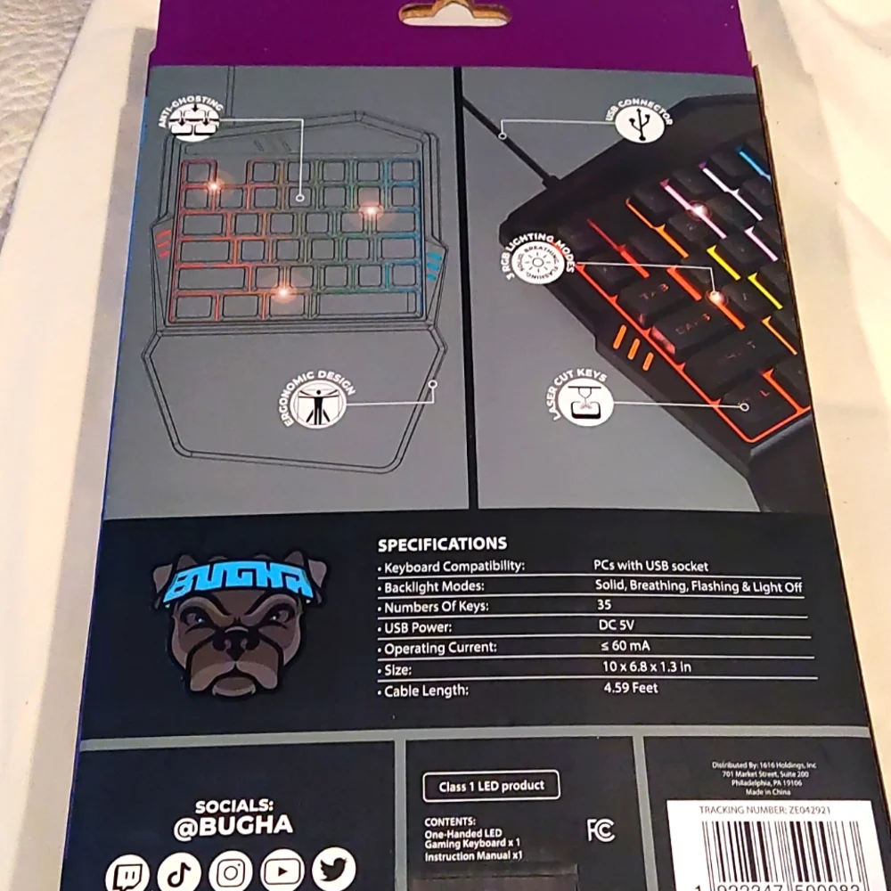 BUCHA One-Handed LED Gaming Keyboard
